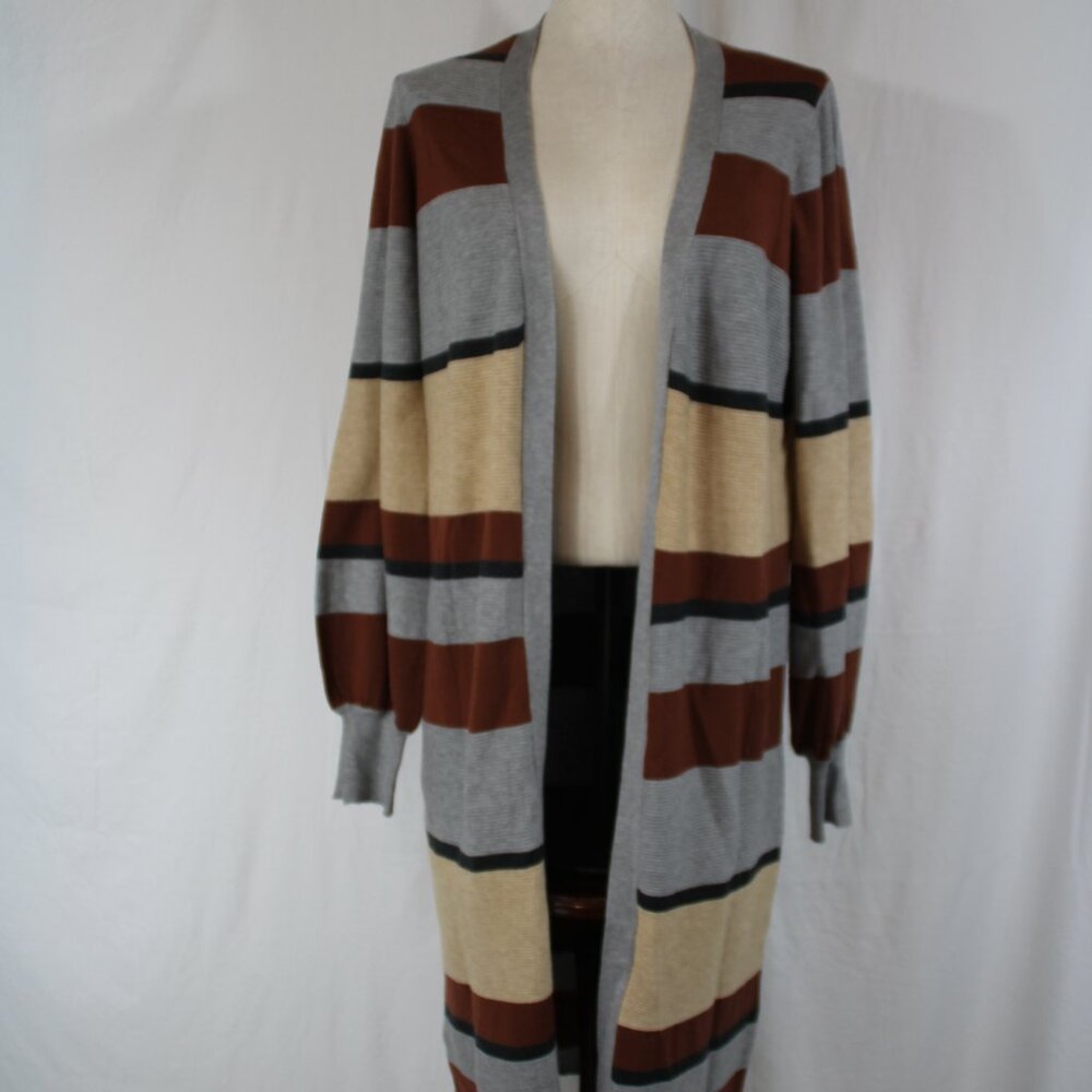 Marled Cardigan Long line Long sleeve Striped Neutral Size M